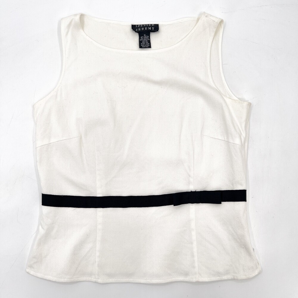 Spenser Jeremy Shirt Blouse Womens 10 Ivory Sleeveless Round Neck Bow Zip